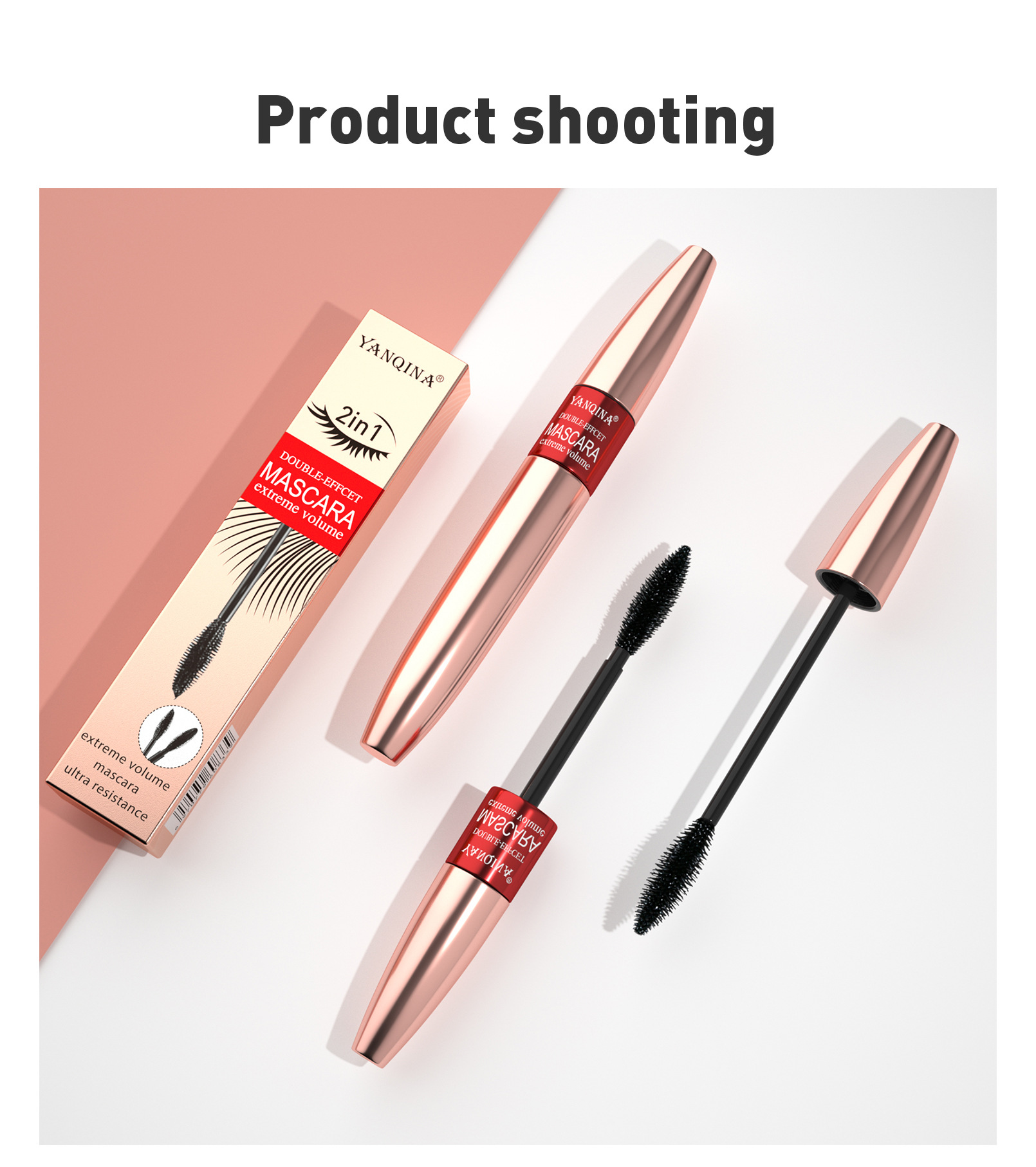 YANQINA's Long and Thick Dual-effect Mascara is waterproof and non-smudge, naturally curling double-head mascara undefined