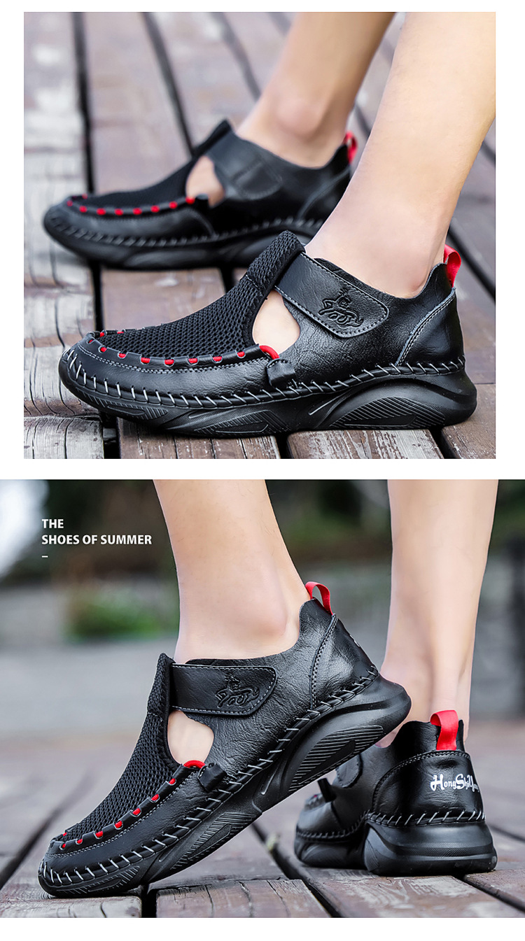 Cross-border plus-size men's sandals 2021 Summer new style mesh shoes, perforated breathable cowhide outdoor sports wading slippers undefined
