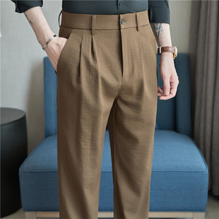 Summer New Thin Men's Casual Trousers Cotton and Linen Texture Slightly Loose Semi-Elastic Waist Straight Summer Trousers for Men
