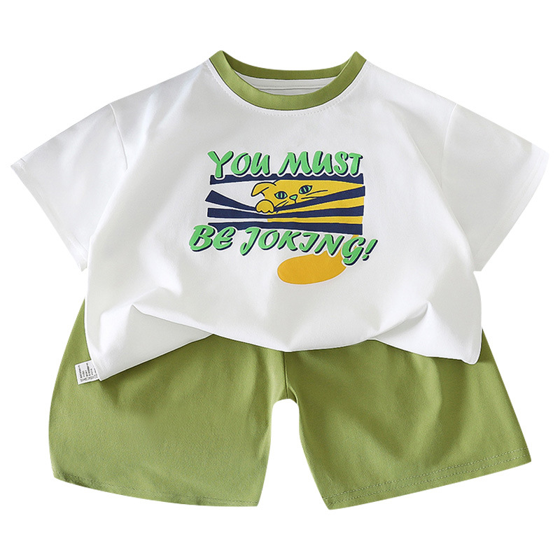 Set de manga corta para niños verano nuevo niño dibujos animados sueltos dos piezas set camiseta ropa de verano bebé ropa infantil