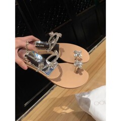 秒發！葡萄媽同款鞋仙女風水鑽一字帶夾趾坡跟外穿涼拖鞋女夏