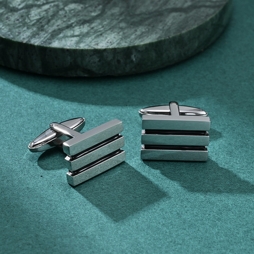 New men's carved groove oil-filled titanium steel French simple suit cufflinks high-end French decorative buckles wear-resistant and non-fading
