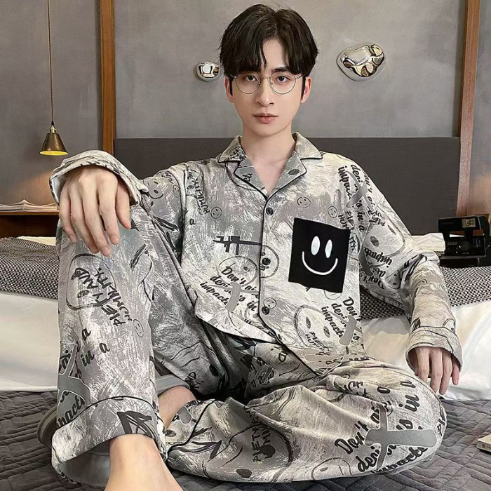 Fábrica directa de otoño para hombres jóvenes de mediana edad y ancianos set coreano de manga larga cardigan pijamas casuales ropa de hogar