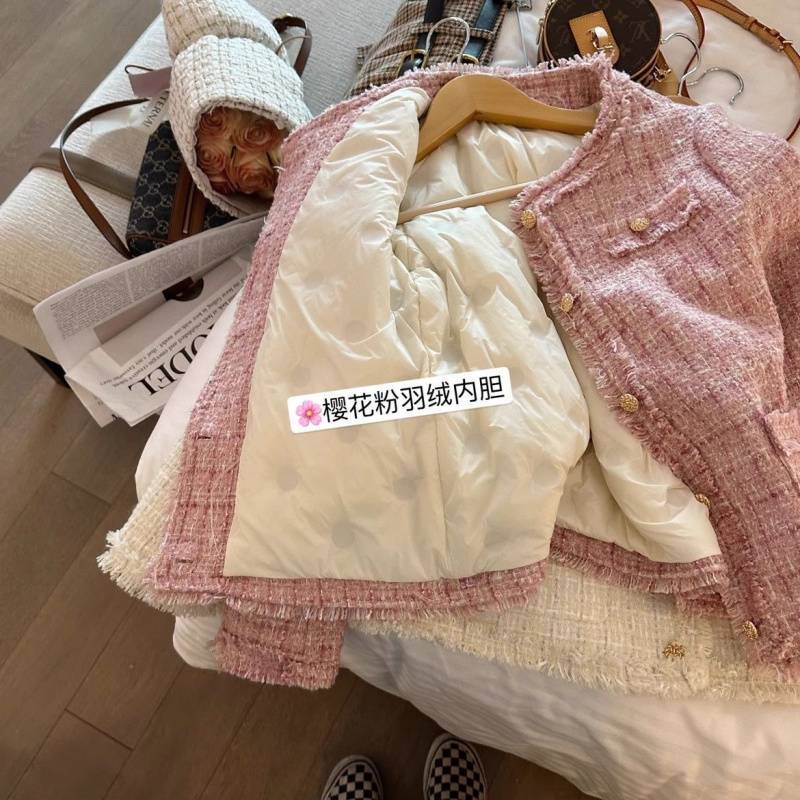 Fleifei Xiaoxiang Style down Short Outwear for Women 2025 Autumn and Winter New Elegant Socialite Versatile Tweed Top