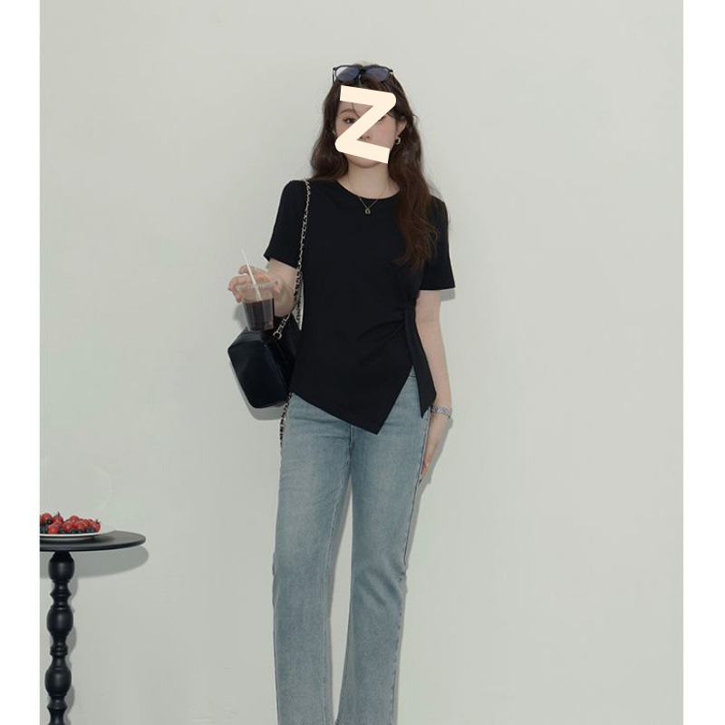大きいサイズの太ったmm200斤の半袖のゆったりした丸首の正肩のtシャツの女性の新型の初秋の修身はやせていることが見えます。|undefined