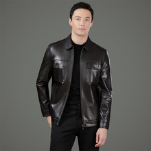 专柜秋冬高端绵羊皮皮衣男休闲翻领青中年男士百搭男装机车服外套