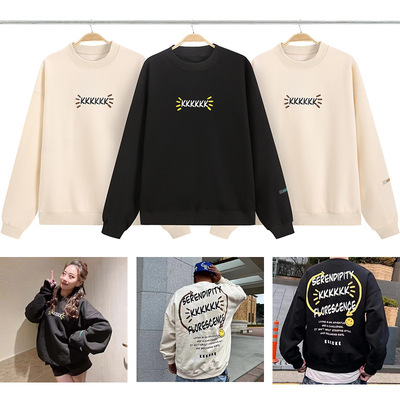 Heavy KKKKKK spring and autumn Slogan Smiling face Chaopai lovers pure cotton Plush Easy T-shirts Sweater jacket wholesale