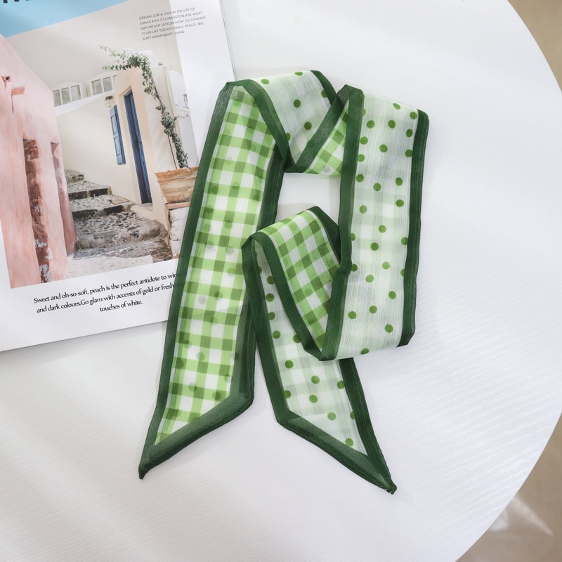 Verano delgada estrecha larga bufanda de seda Cinturón Verde banda de pelo cinta corbata bolsa accesorios de gasa decorativa trenzada corbata de pelo