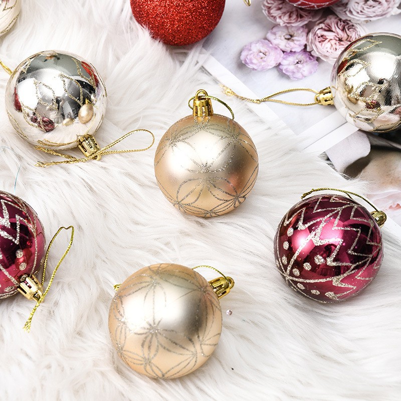 Navidad transfronteriza nueva 6cm30PCS bola de Navidad pintada de oro rojo atmósfera de Navidad decoración bola de plástico