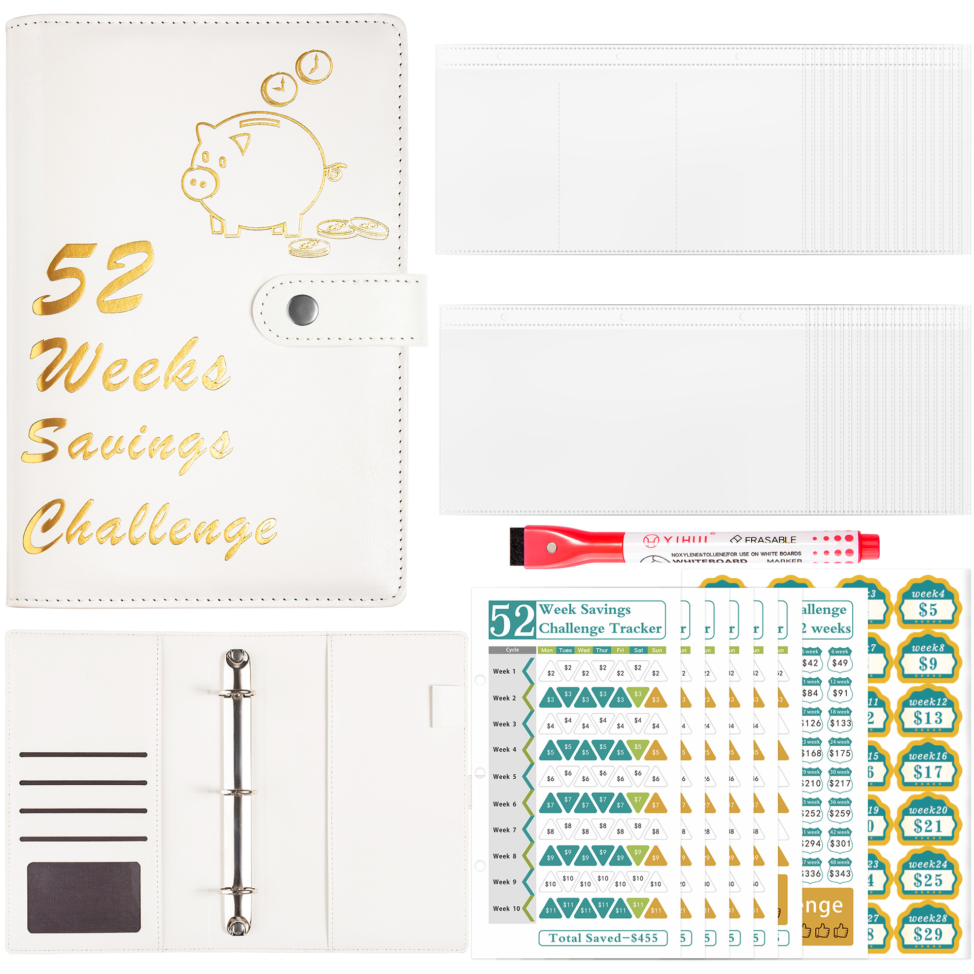 52 Week Savings Challenge Notebook52-week Challenge To Save Money Cash Savings Notebook Loose-leaf Book