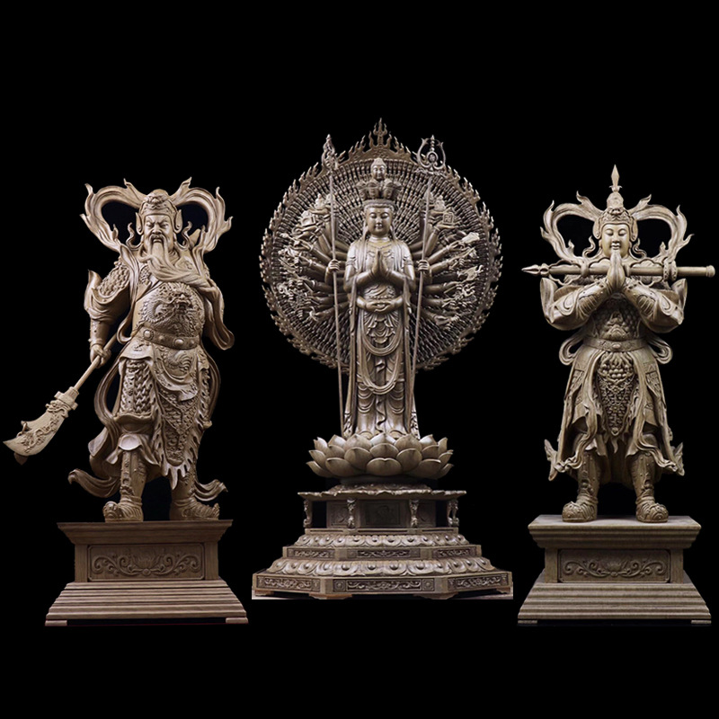 PK7J wholesale wood carvings Nine Dragons Thousand-Armed Avalokiteśvara Three Jewels Buddha natural aloeswood Manjushri Maitreya Buddha statues solid wood