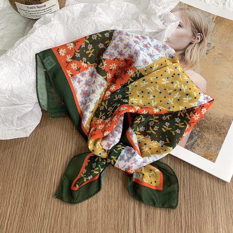 Pañuelo de seda de algodón y lino, bufanda cuadrada, sensación premium, nueva bufanda decorativa de todo fósforo de verano, pañuelo en la cabeza delgado, cinta para el cabello, cinta para el cabello