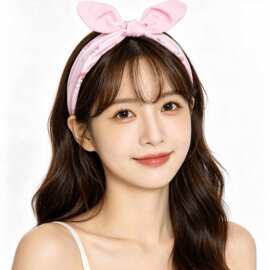 新款女童布艺兔耳朵发箍花朵卡通宽边头箍宝宝蝴蝶结压发头扣发卡