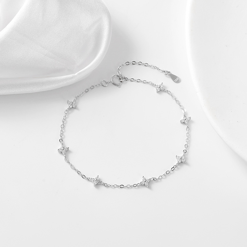 Flower Pattern All Seasons Season 1 Piece 925 Sterling Silver Flower 925 Sterling Silver Cable Chain Bracelets