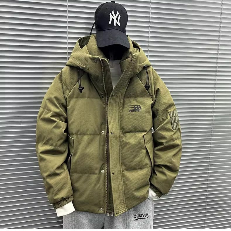 Men's Winter Thick Warm Hooded down Jacket Workwear Loose Trendy Outdoor Parka