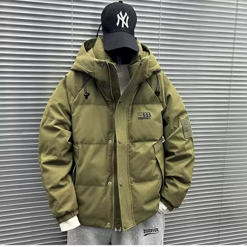 工装连帽羽绒服男士冬季加厚保暖面包服男装宽松潮牌户外冲锋外套