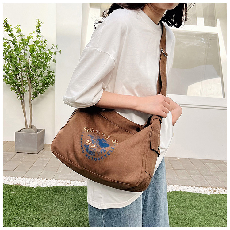 Wholesale large-capacity casual commuting women's single-shoulder bags, Korean-style trendy and fashionable handbags, LOGO printed canvas bags undefined