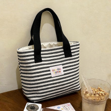 大容量条纹帆布包女日常外出通勤敞口手提包新款百搭高颜值手提袋