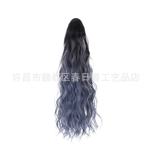 Ponytail wig for women, natural simulation gradient water ripple grab clip high ponytail fashion cloud perm wig braids