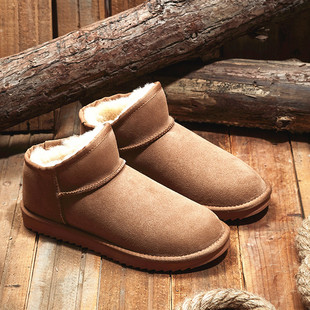 Snow Boots Men's Fur One-piece Winter Thickened Pure Wool Warm Low-top plus size Men's Slip-on Cotton Shoes AAA