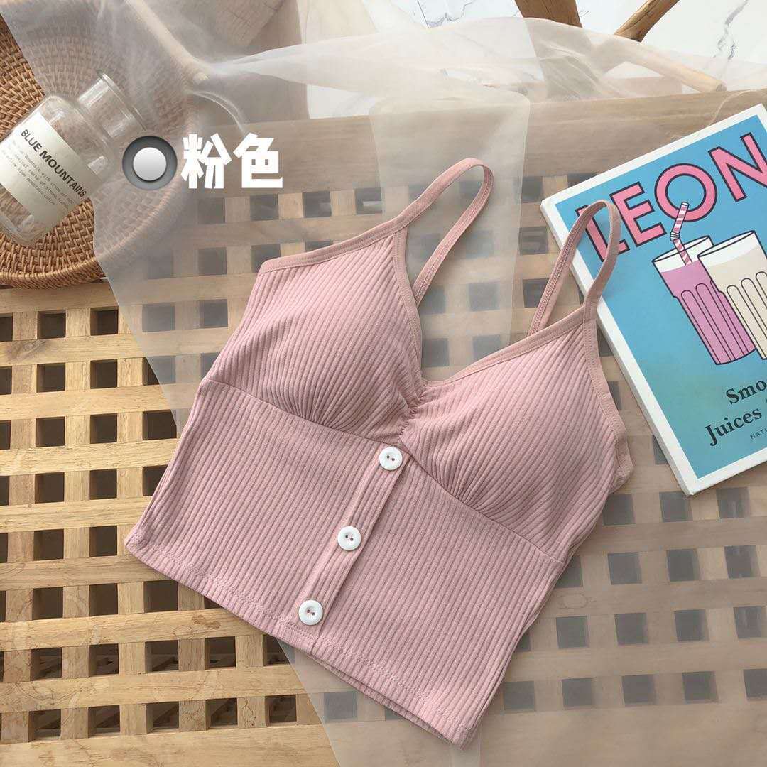 2079 # nuevo estilo coreano color sólido del botón camisola de la muchacha interior y exterior desgaste Delgado sin mangas Top moda