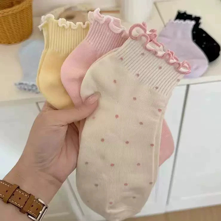 韓国耳ソックス女性の夏の薄い靴下春と秋の水玉模様の女の子イントレンディなかわいい日本のローカットソックス|undefined