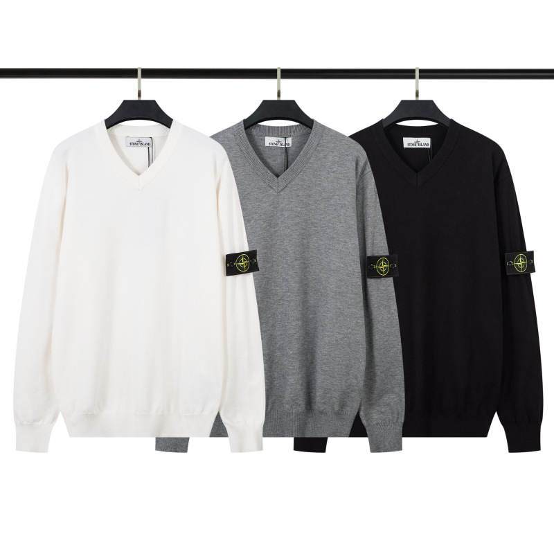Cross-Border Stoneslan Stone Island Zip-Up Stand Collar Knit Sweater Versatile Simple Unisex Style for Men and Women
