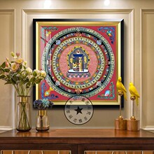 藏式唐卡客厅装饰画中堂玄关背景墙挂画十相自在仿手绘正方形壁画