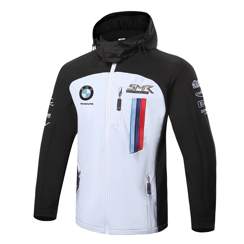 Bmw Bmw Wsbk Motorcycle Clothing Factory Team Uniform Soft Shell Embroidered Thin Velvet Windproof and Waterproof Hooded Jacket