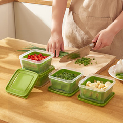 Japanese-style refrigerator storage box, large capacity double-layer ginger and scallion chives container, kitchen food drainage prep box, sealed jar