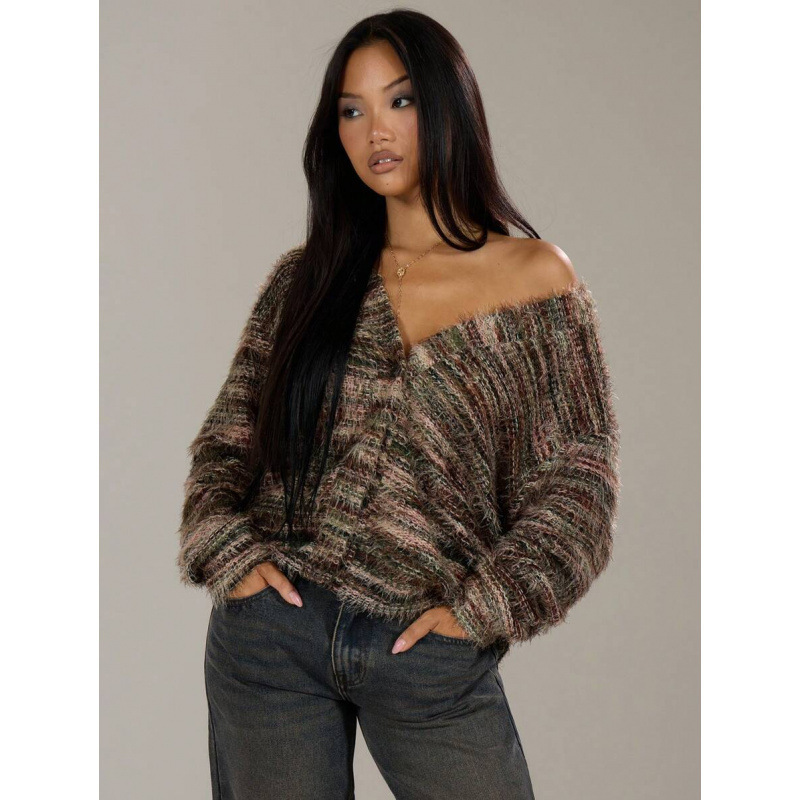 2025 Export Dropshipping Knitwear Textured Cardigan Spring Casual Y2K90S Stripesd Knitted