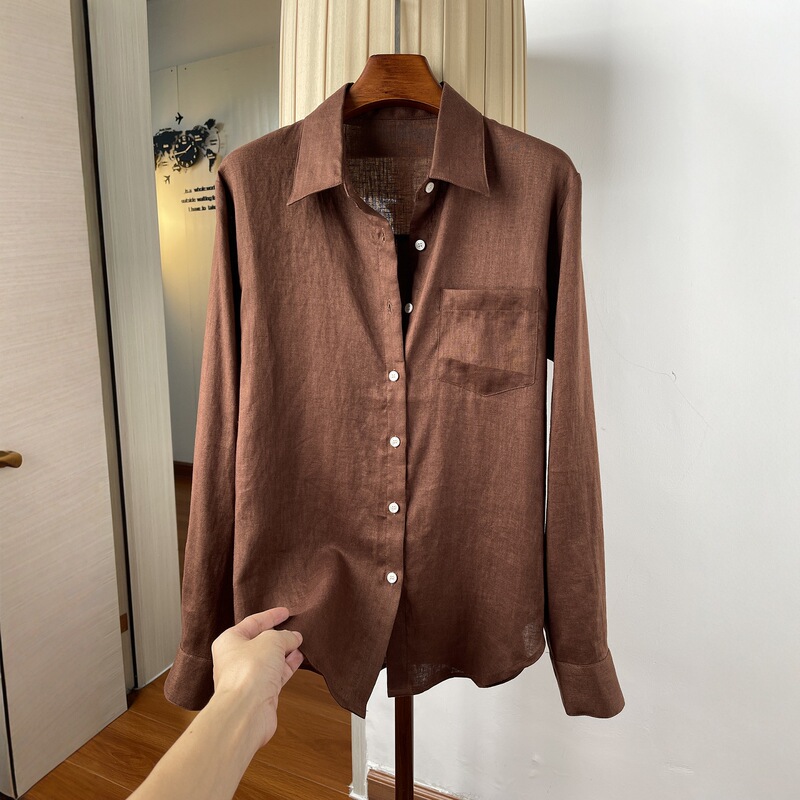 9 Colors Available ~ Autumn Linen Shirt Tops for Women to Wear as Outerwear, Casual, Loose, Lazy Style Lapel Long-Sleeved Shirts