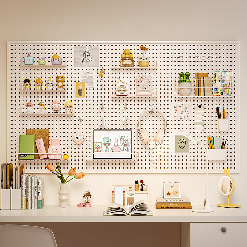 Agujero tablero pared almacenamiento rack dormitorio pantalla estante colgante tablero estudio escritorio organización estante de almacenamiento