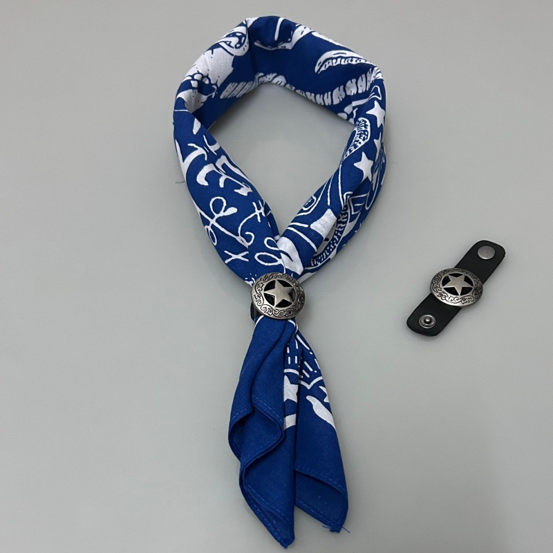 Blue background navigation + five-pointed star buckle