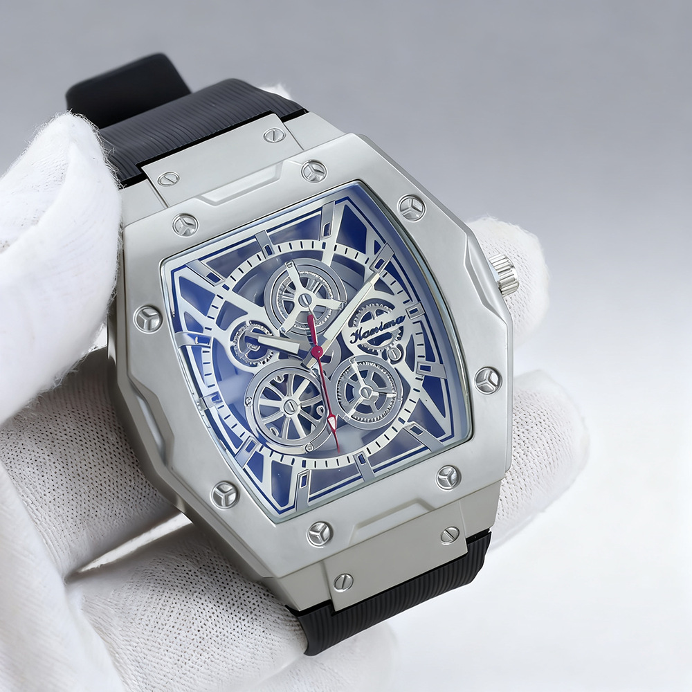 Atmospheric Barrel-Shaped Imitation Mechanical Watch Silicone Band Men's Quartz Watch New Trendy Watch