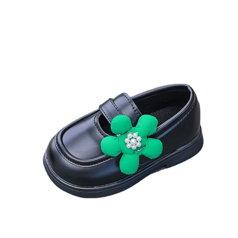 Zapatos de cuero pequeños para niña, zapatos de princesa de estilo preppy, planos de flores para niña pequeña y mediana, otoño 2024