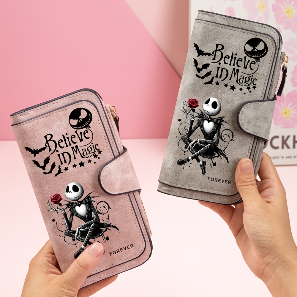 The Nightmare Before Christmas Jack Long Wallet Vintage Suede Leather Multi-Card Slot Large Capacity Women's Clutch Bag