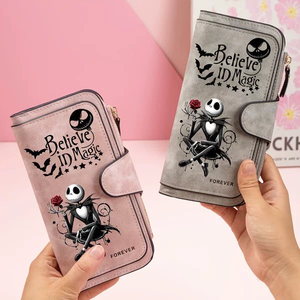 The Nightmare Before Christmas Jack Long Wallet Vintage Suede Leather Multi-Card Slot Large Capacity Women's Clutch Bag