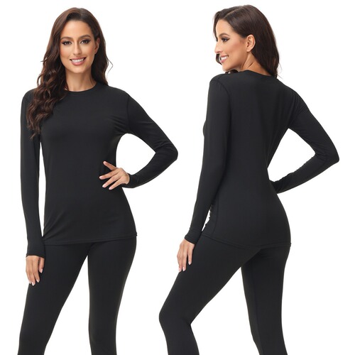 Women's round neck warm innerwear set, autumn and winter warm innerwear set with round neck tops and bottoms
