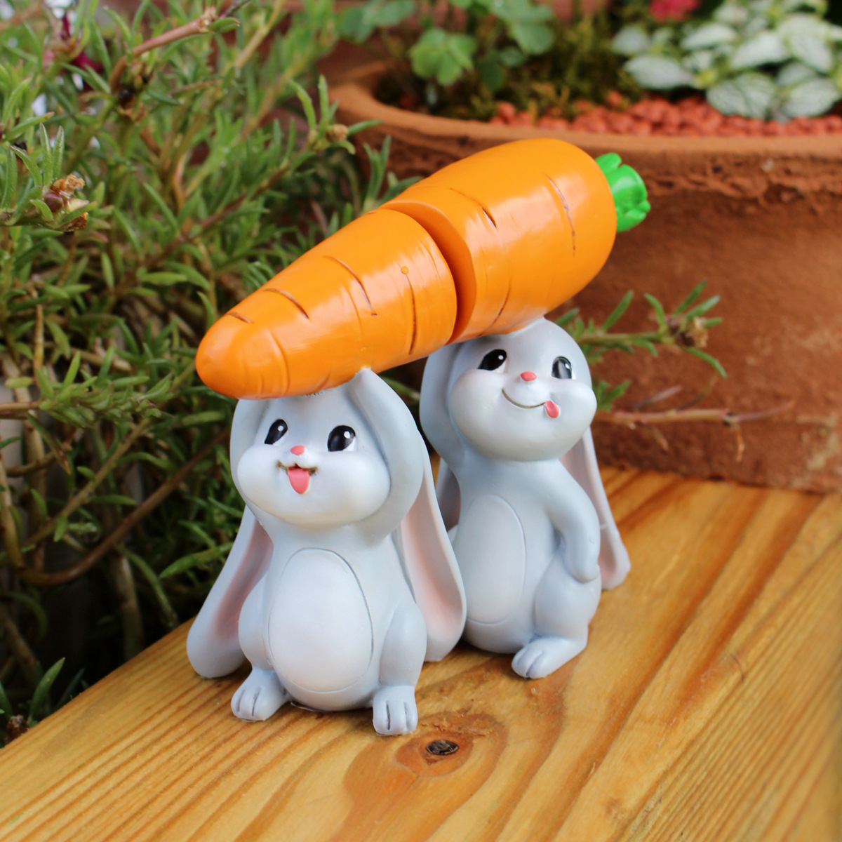 Micro landscape ornaments cute animal fun rabbit carry radish set two naughty cartoon puppy plant resin accessories