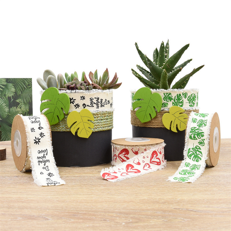 Transfronterizos nueva impresión de cinta de amor cinta de algodón jardinería decoración de maceta de tortuga hecha a mano cinta de hoja de 5 yardas