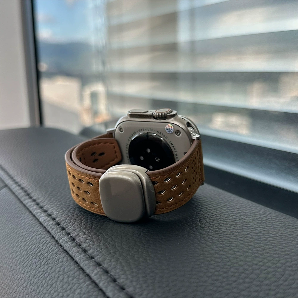 Ремешок для Apple iWatch S10 с отверстием в стиле сычуаньского иероглифа, S11 с узором «безумный конь», натуральная кожа, ультрамагнитная застёжка, дышащий