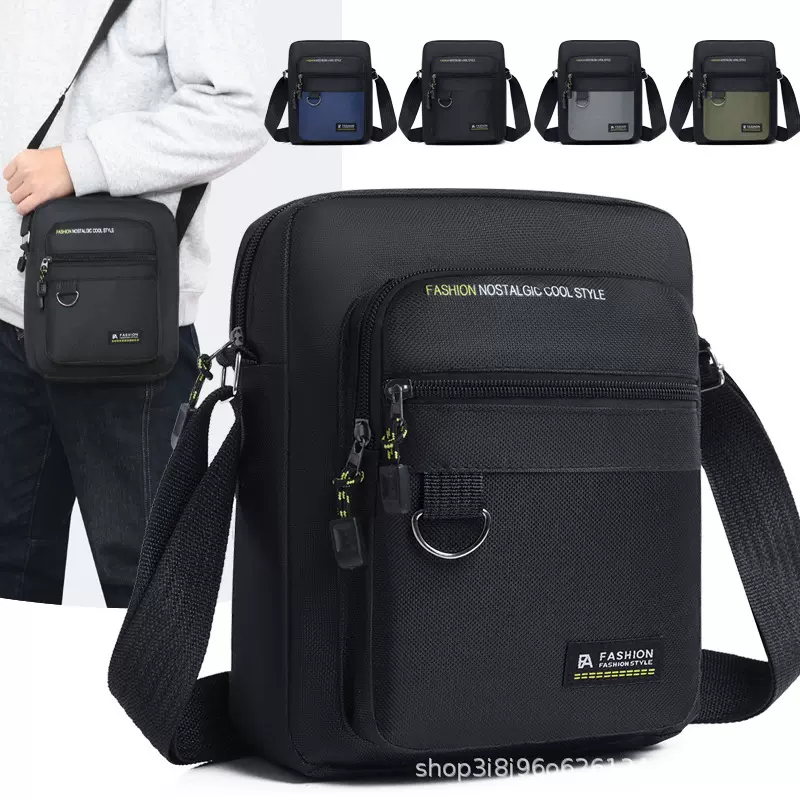 2025新款时尚休闲男士斜跨包多层防水牛津布收钱包潮流男包单肩包