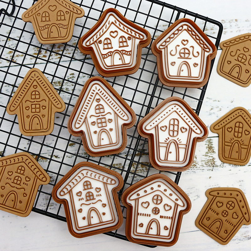 Casa Navidad casa molde de galletas hornear fiesta molde de fondant de bricolaje prensa tridimensional 3D molde de corte de galletas de glaseado