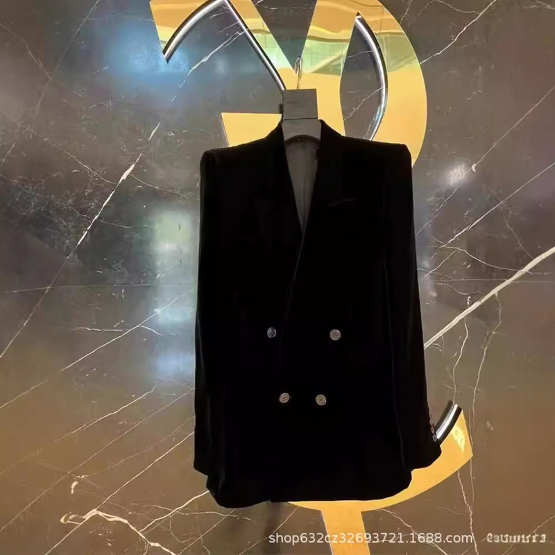 Black Velvet Suit Jacket for Women 2025 Autum New High-End Elegant Goddess Style Street Suit Top
