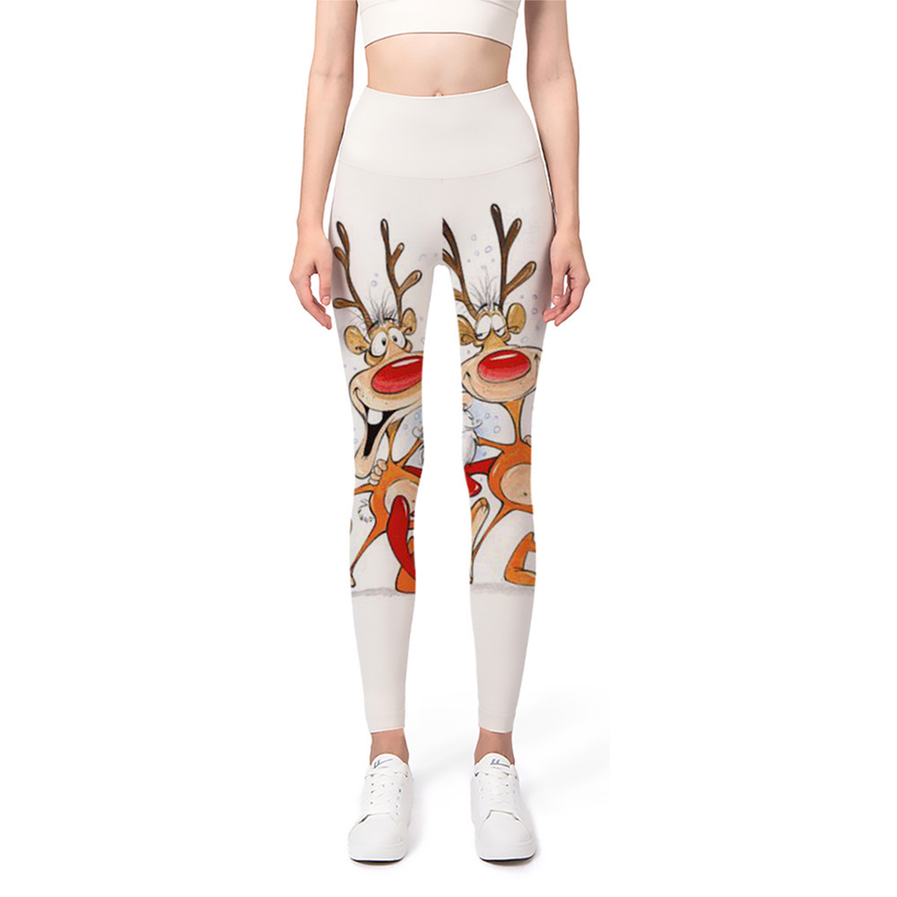 Impresión digital nuevo yoga europeo y americano con base elástica 2024 pantalones de Navidad pantalones de cintura 3D