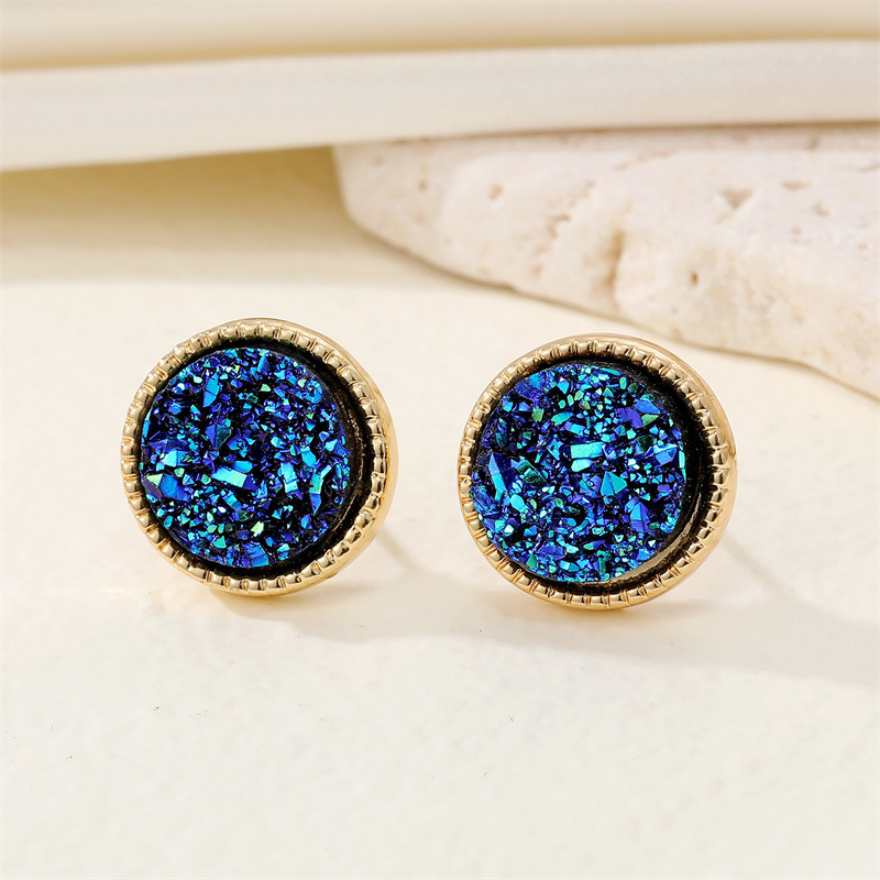 New Retro Simple Round Resin Glitter Earrings Geometric Metal Edging Earrings display picture 3