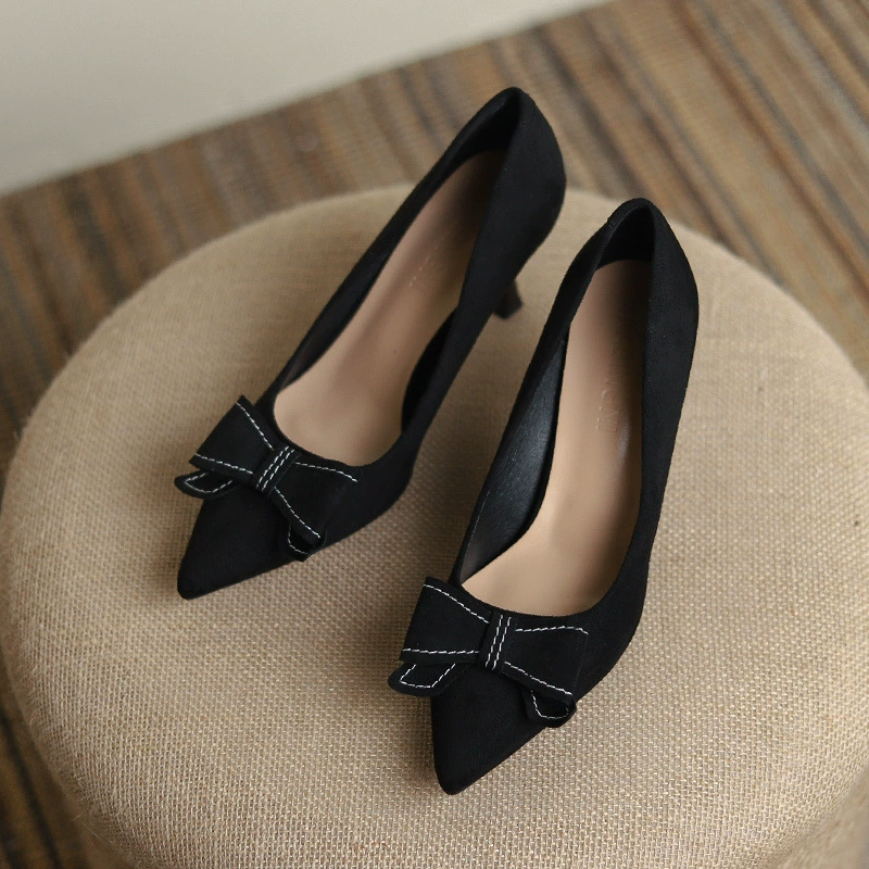 Женские туфли на высоком каблуке, новинка 2022 года, весенне-осенние женские туфли с острым бантом, на среднем каблуке, весенние одиночные туфли, красные свадебные туфли