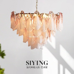 新款Murano法式绿复古客餐厅吊灯奶油风粉色浪漫高级感主卧室灯具-阿里巴巴