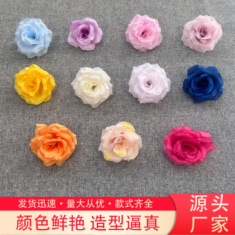 조화 8cm 장미 머리핀 꽃꽂이 사진 소품 공예품 화환 장식 가짜 꽃 공장 직접 판매
